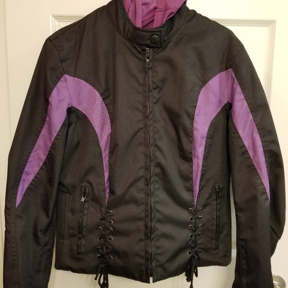 Women's Black & Purple Zip Motorcycle Jacket